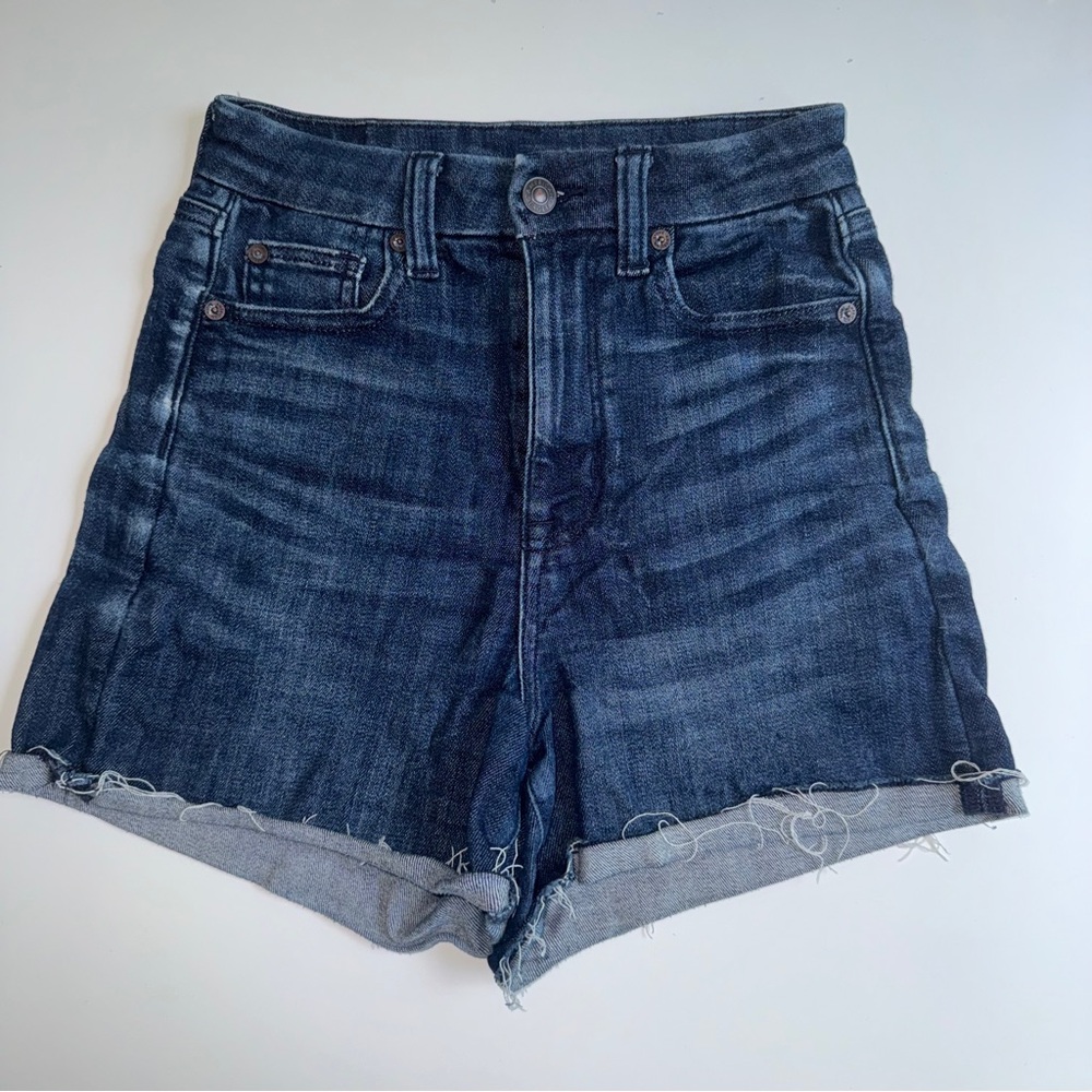 American Eagle Curvy Super Hi Rise Shortie Denim Shorts Dark Wash Size 00